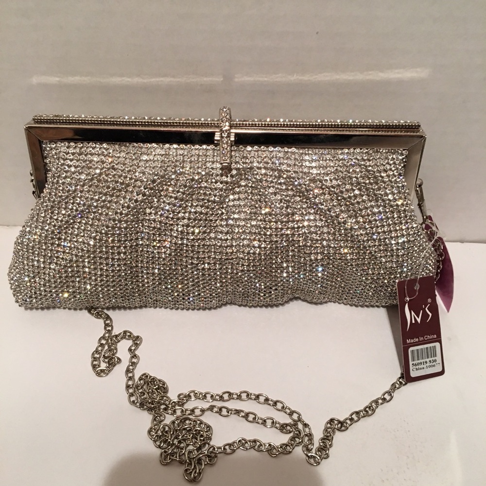 NWT Silver Rhinestone Evening Bag